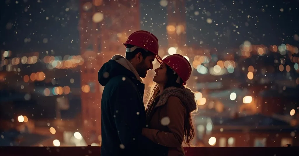 Romantic Construction Site Christmas Night Captions