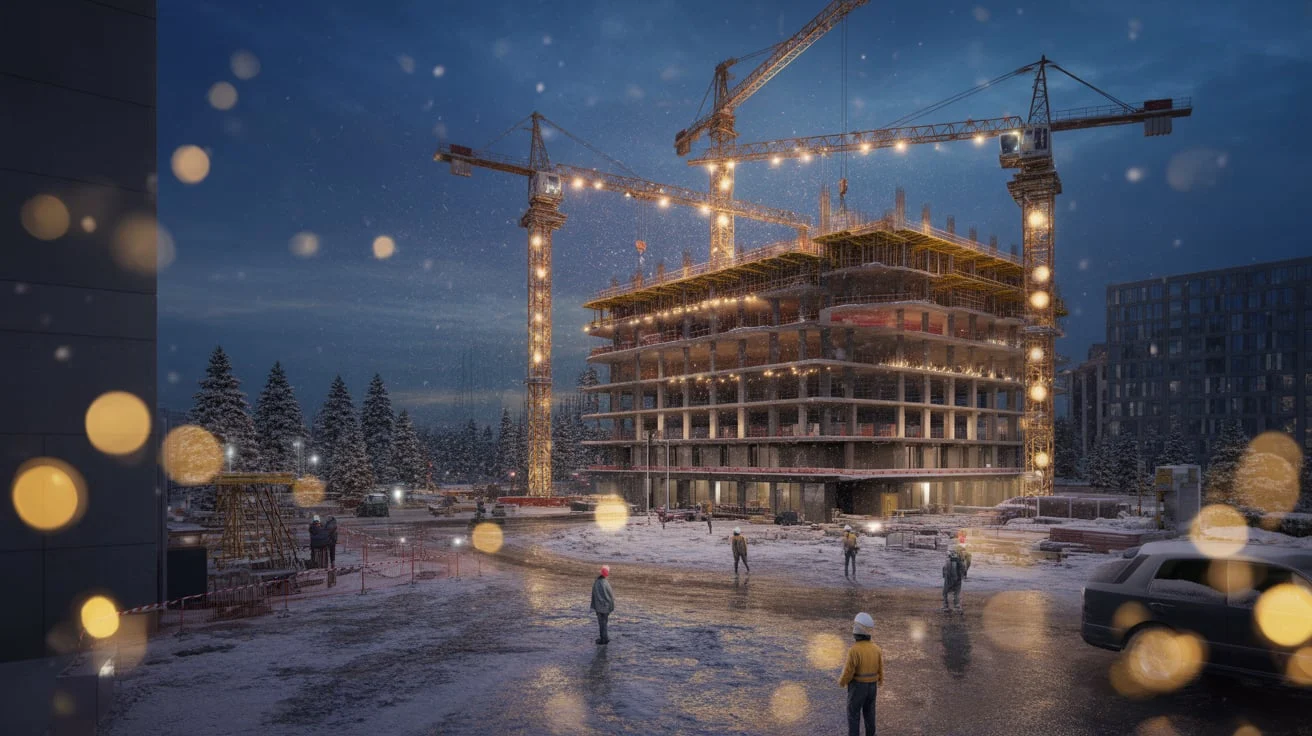 Construction Site Christmas Night Captions