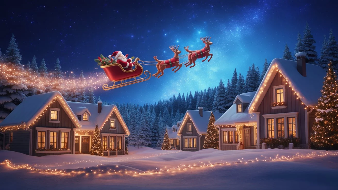 Santa's Sleigh Christmas Night Captions