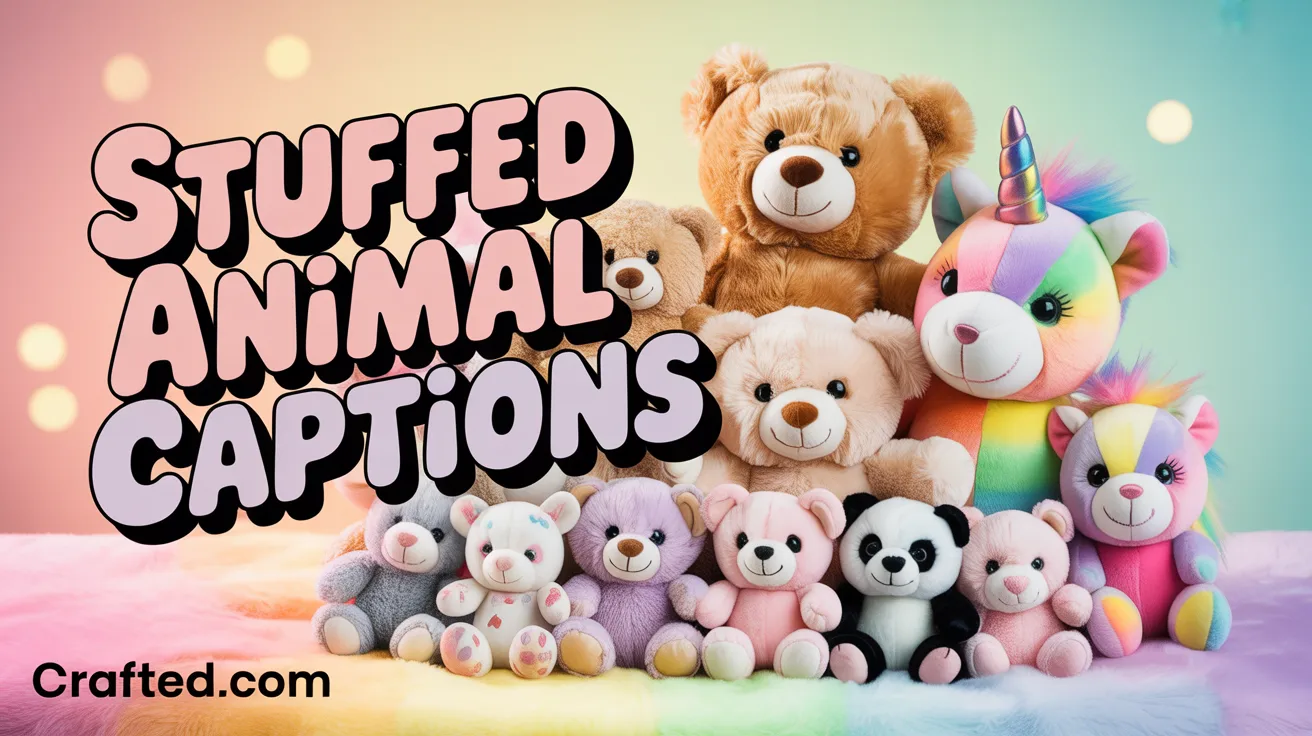 stuffed animal captions